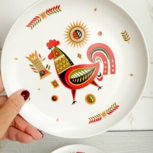 Vintage MCM Georges Briard Designed Rooster Melamine Salad Plates - Set of 4.